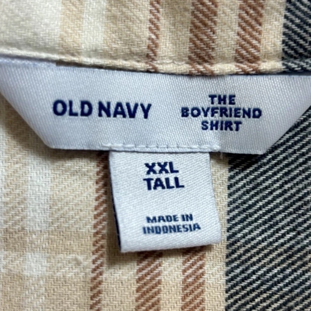 Old Navy The Boyfriend Shirt Cream Plaid Button Up Flannel  Womens Sz XXL Tall - Picture 4 of 10